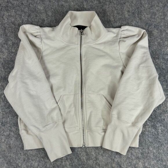 Veronica Beard Siedel Zip-Up Jacket Sweatshirt Size L Ecru Puff Sleeve - Picture 14 of 15